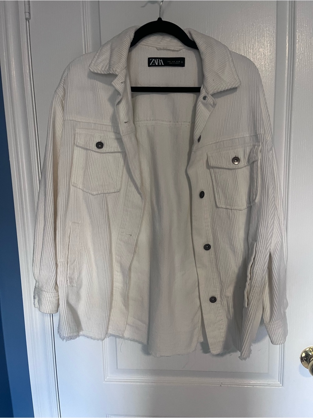 ZARA Off-White Corduroy Button-Down Shirt Jacket